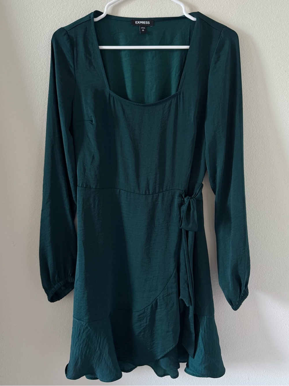 Express Emerald Green Long Sleeve Wrap Mini Dress